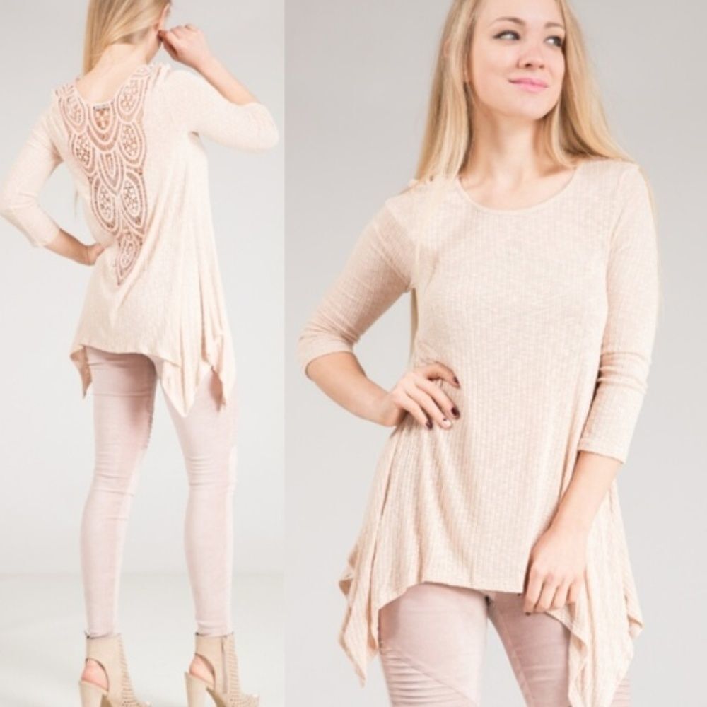 Crochet Back Asymmetrical Hem Tunic Top